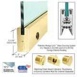 DR4S12CL42,CRL 1/2" Glass 4" Square Door Rail With Lock - 42" — DR4SPB12CL42 — Polished Brass