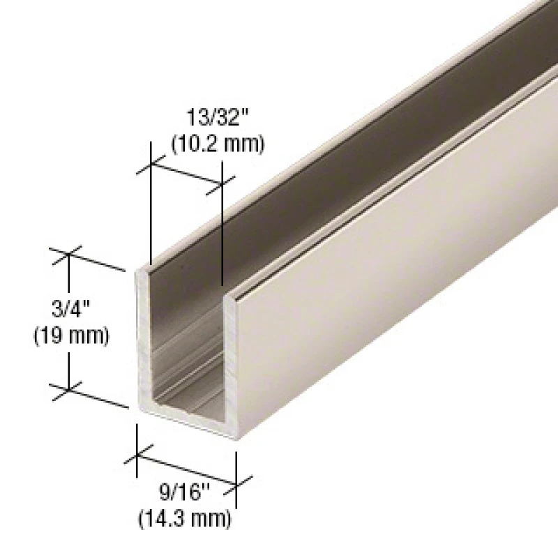 CSDCD38-96-PN, U CHANNEL for 3/8" Shower Door Fixed Panel Polished Nickel — CSDCD38-96-PN