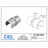 CC180-D424, Tube to tube 180 degree connector for Ø 1-5/8" slotted tube — CC180-D424 — Brushed Stainless Steel