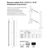CSQLP Square Ladder Pull, Back-to-Back Entrance Door Handle, Stainless Steel 304 Tube in 1/16" Thickness