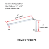 CSQ8X24, Square Tubing 8" Pull Handle with 24" Towel Bar, Pull handle Towel Bar Combination Sets