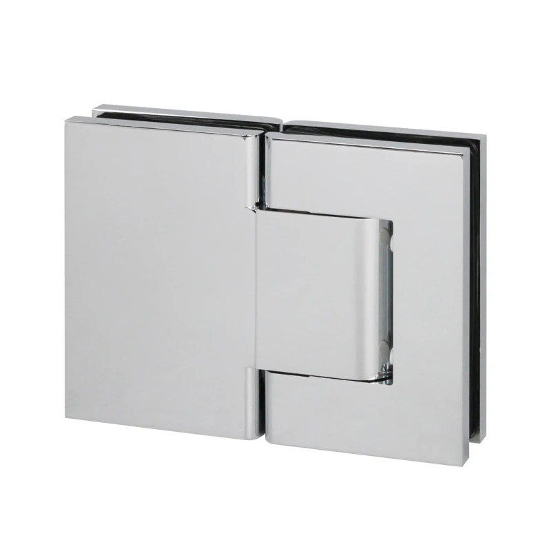HW180, 180° Glass-to-Glass Hydraulic Hinges Set for 3/8" ~1/2" Glass (1 Spring & 1 Hydraulic) — HW180 — Polished Chrome