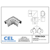 CE90-D424, Stainless Steel 90 Degree Corner Connector For 1-1/2″ Round Tube — CE90-D424-PSS — Polished Stainless Steel