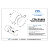 CSO2112, 2" Ø Diameter Round Standoff for Glass Railing with 1-1/2" Projection, Stainless steel 316 — CSO2112-PSS — Polished Stainless Steel