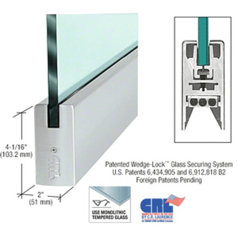 DR4S12C42,1/2" Glass 4" Square Door Rail Without Lock - 42" Length — DR4SBS12C42 — Brushed Stainless Steel
