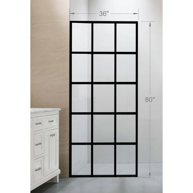 CCPG102MB fixed matte-black grid shower panel with 36 by 80 inch dimensions shown
