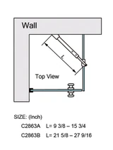 C2863A — C2863, FRAMELESS SHOWER DOOR, SQUARE FIXED PANEL WALL TO GLASS SUPPORT BAR technical information technical reference