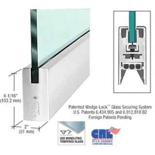 DR4S12C48 CRL 1/2" Glass 4" Square Door Rail Without Lock - 48" Length — DR4SPS12C48 — Polished Stainless Steel