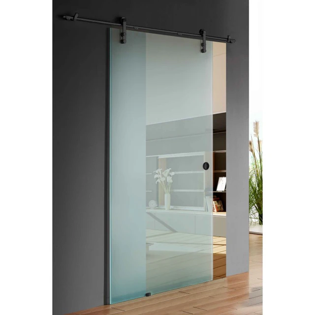 CSWIM115AC frosted glass interior barn door mounted on a sliding rail