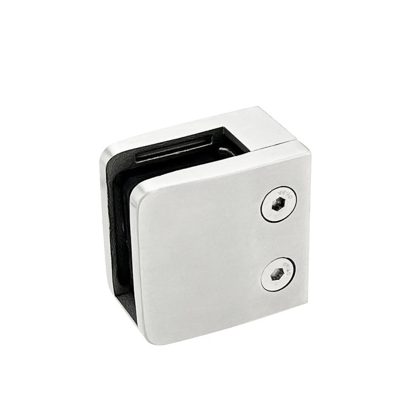 CZP712F, Heavy Duty Square Flat Back Glass Clamp 55 x 55 mm for 3/8″ or 1/2″ Tempered Glass or Laminated Glass — CZP712F — Polished Stainless Steel