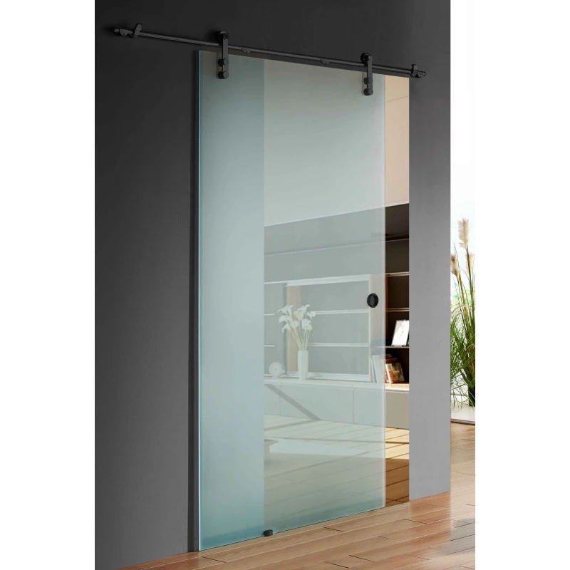 CSWIM115AC frosted glass interior barn door mounted on a sliding rail