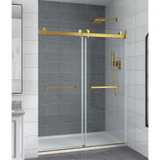 CDS01 double-sliding glass shower doors with gold hardware and square towel bars