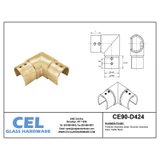 CE90-D424, Stainless Steel 90 Degree Corner Connector For 1-1/2″ Round Tube — CE90-D424-BG — Brushed Gold