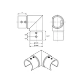 CE90-D424, Stainless Steel 90 Degree Corner Connector For 1-1/2″ Round Tube — CE90-D424-PSS — Brushed Stainless Steel