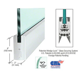 DR4S without lock, CRL 1/2" Glass 4" Square Door Rail without lock - 35-3/4" Length — DR4SSA12S — Satin Anodized