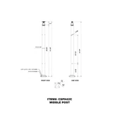 CSPH42, 2" X 2" Square Post 42" Height (Post Only, Not included Glass Clamp) — CSPH42C — Brushed Stainless Steel — MIDDLE