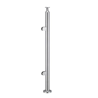 CRPH42, Round Post For Handrail Ø2", 42" Height, Heavy Duty (Post Only, Not included Glass Clamp) — CRPH42E — Brushed Stainless Steel — END