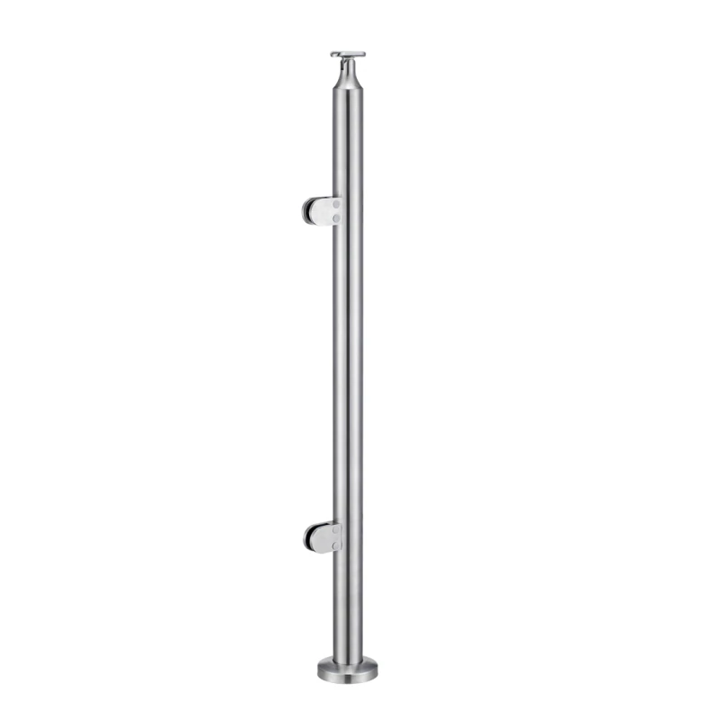 CRPH42, Round Post For Handrail Ø2", 42" Height, Heavy Duty (Post Only, Not included Glass Clamp) — CRPH42E — Brushed Stainless Steel — END