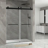 CDS13 double-sliding shower enclosure with matte-black rail and towel bars