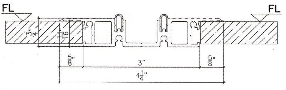 FD-95 Track 1 recessed low-profile floor-track cross-section