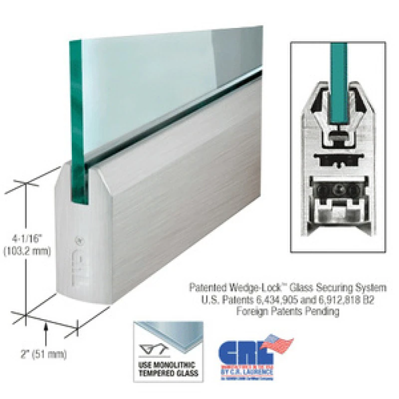 DR4T12S,CRL 1/2" Glass 4" Tapered Door Rail Without Lock - 35-3/4" Length — DR4TBS12S — Brushed Stainless