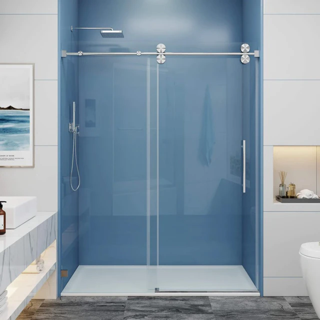 CSS04 single-sliding clear glass shower door with round hardware