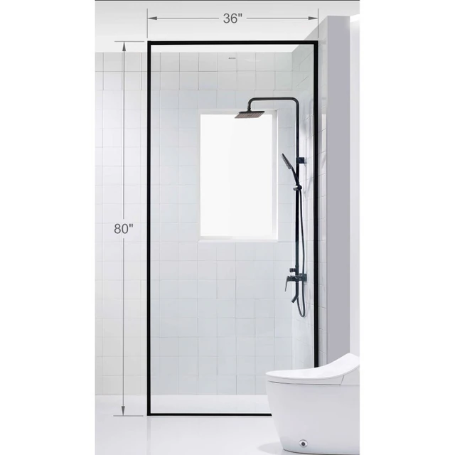 CCP102MB fixed clear-glass shower panel with matte-black frame and 36 by 80 inch dimensions