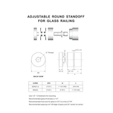 2" Ø Diameter Standoff, Adjustable Round Standoff for Glass Railing, Stainless steel 316