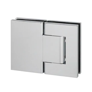 HW180, 180° Glass-to-Glass Hydraulic Hinges Set for 3/8" ~1/2" Glass (1 Spring & 1 Hydraulic) — HW180 — Polished Chrome