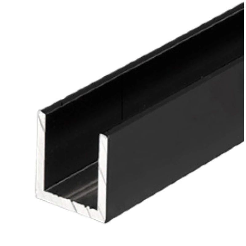 CSDCD12, Matte Black, U Channel for 1/2" Shower Door Fixed Panel — CSDCD12