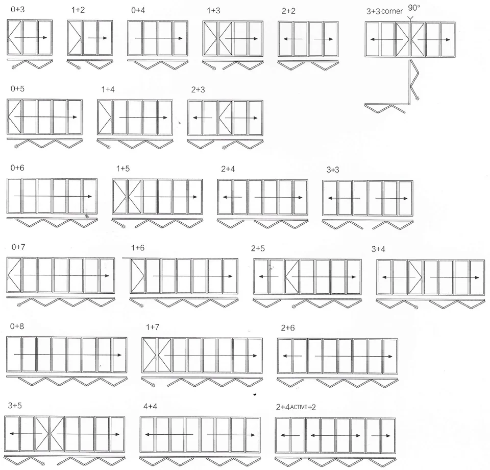 FD-95 sample three- to eight-panel folding arrangements and 90-degree corner configuration