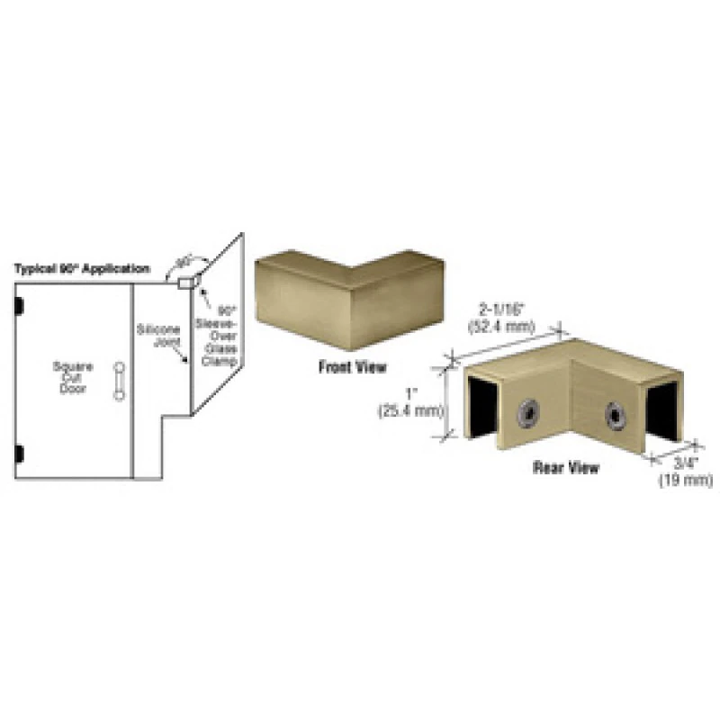 S0GC90BBRZ,CRL Brushed Bronze 90 Degree "Sleeve Over" Glass Clamp — S0GC90BBRZ