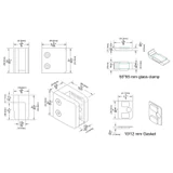 CZP712F, Heavy Duty Square Flat Back Glass Clamp 55 x 55 mm for 3/8″ or 1/2″ Tempered Glass or Laminated Glass