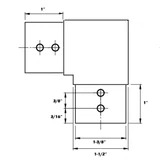 CE90-40X40, Tube to tube 90 degree Elbow for 1 1/2" x 1 1/2" slotted tube — CE90-40X40 — Polished Stainless Steel